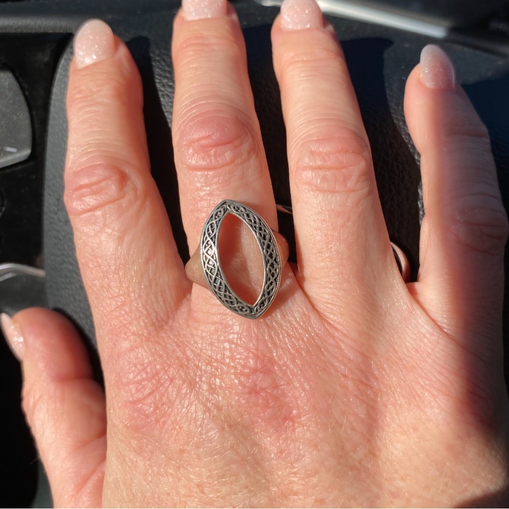 Unique Celtic Knot Ring 925 Sterling Silver Large Open Oval Scrollwork Size 8